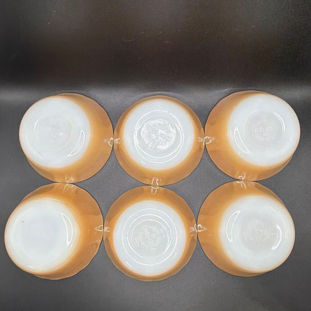 Vintage Fire-King Peach Lustre Custard Bowls – Set of 6 – Anchor Hocking Scallop - Picture 3 of 6